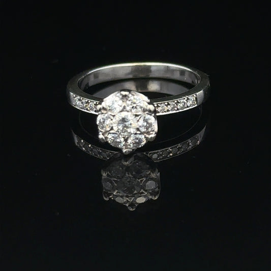 9ct white gold diamond ring in size M with 3.2g weight, featuring sparkling diamonds and a sleek, elegant design.