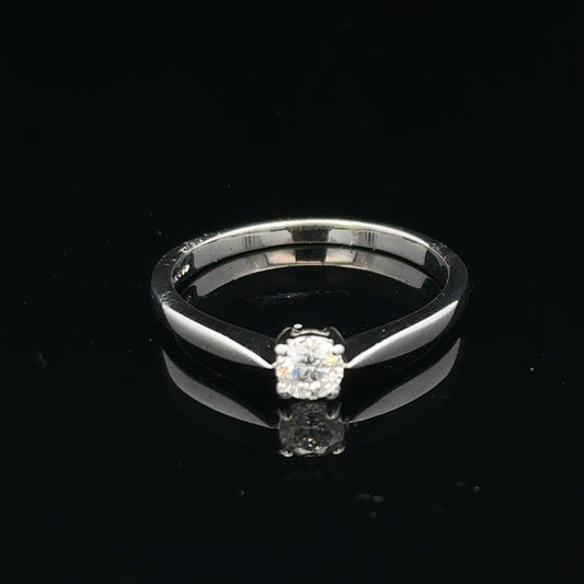 18ct white gold diamond ring in size M featuring sparkling diamonds, elegant jewelry piece with a sleek design.