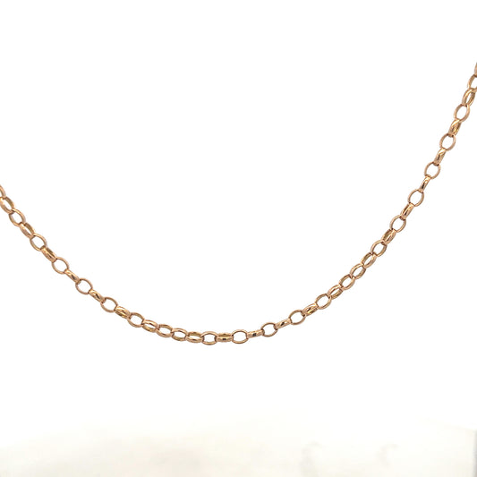 9ct yellow gold belcher chain weighing 11.1g, featuring classic round links, displayed on a neutral background.