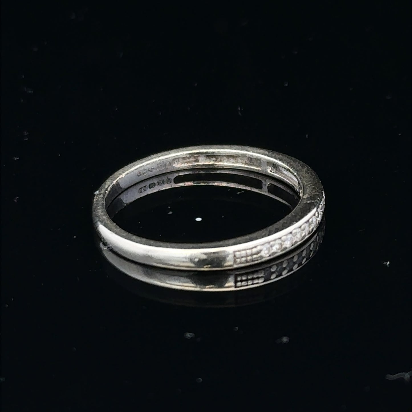 9ct white gold half eternity diamond ring with small sparkling diamonds, size N, by Reeves and Sons.