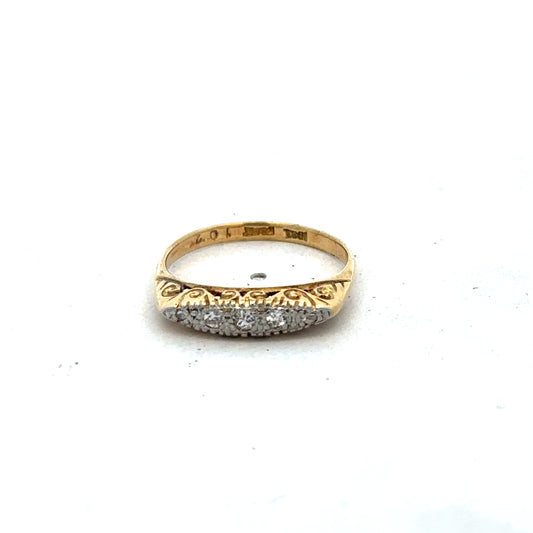 18ct yellow gold diamond ring in size L1/2 with intricate design, crafted by Reeves and Sons.