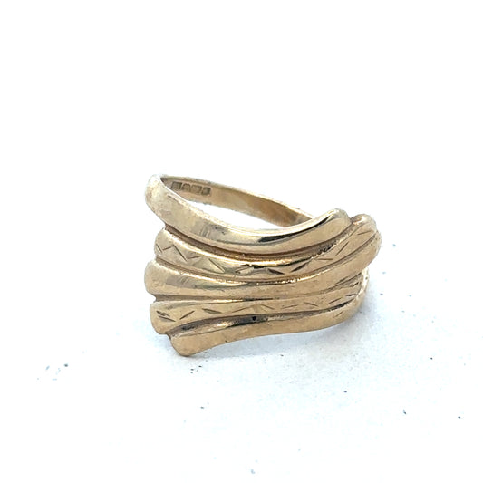 9ct yellow gold ring size N1/2 from Reeves and Sons, featuring a polished band and elegant design, visible in the image.