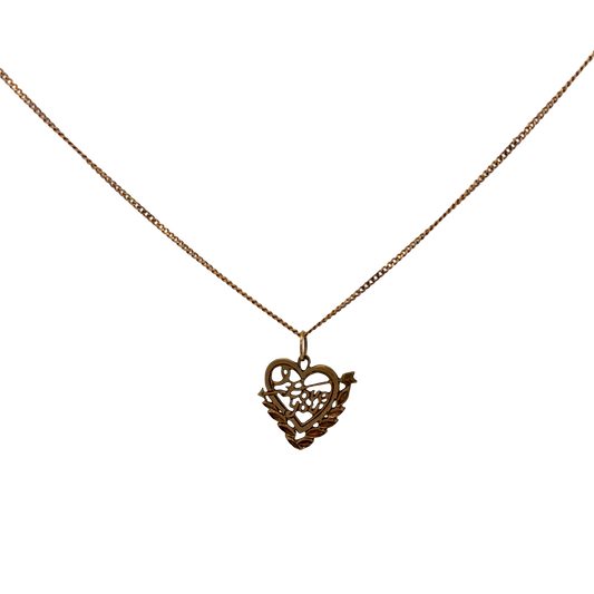 9ct yellow gold chain and pendant from Reeves and Sons, showcasing a delicate jewelry piece with a polished finish.