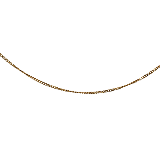 9ct yellow gold chain from Reeves and Sons, 1.9g, showing the delicate link design and shiny finish.