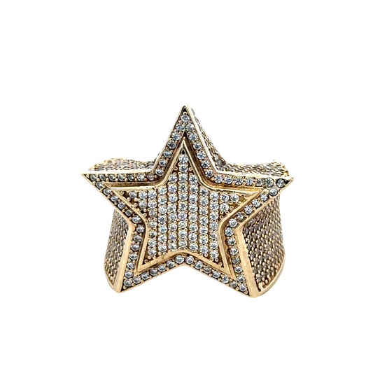9ct yellow gold CZ star-shaped ring with a sleek band, featuring a sparkling star design for elegant jewelry wear.