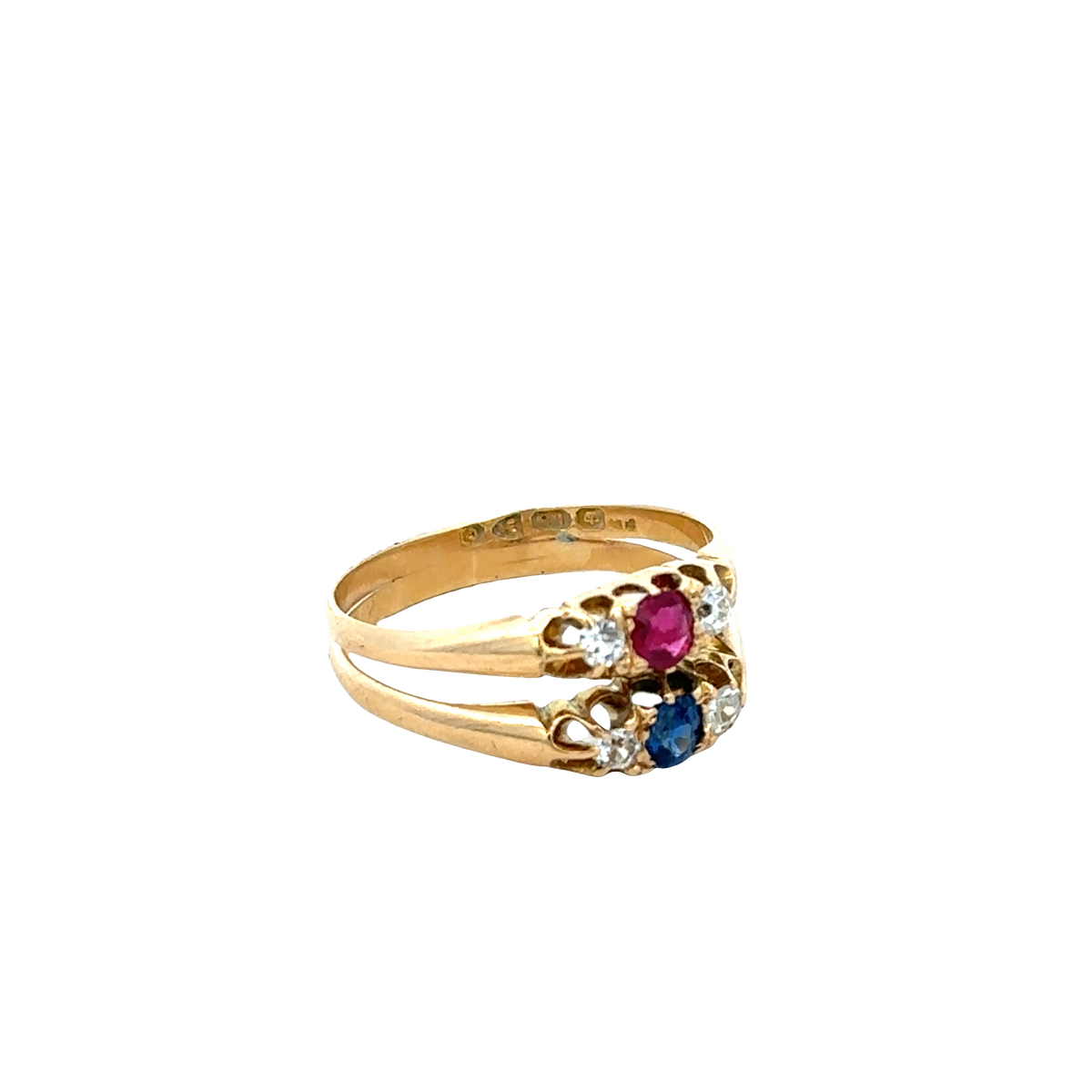 18ct yellow gold diamond, ruby and sapphire ring size M (sh27611b)