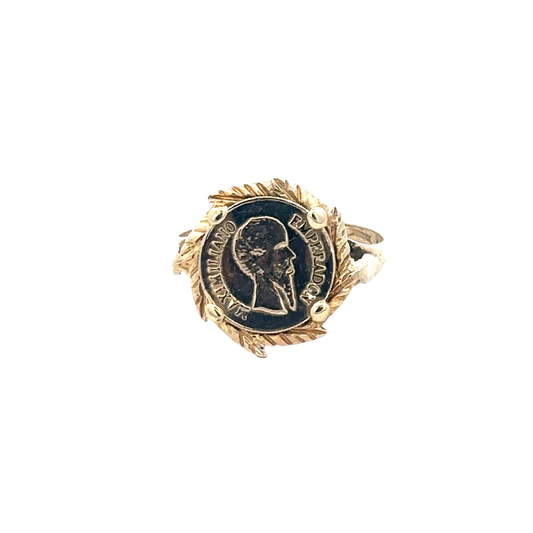 9ct yellow gold ring size J by Reeves and Sons, featuring a polished band and elegant design.