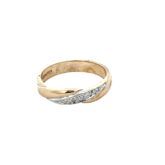 9ct yellow gold diamond ring in size M with sparkling diamonds, crafted by Reeves and Sons.