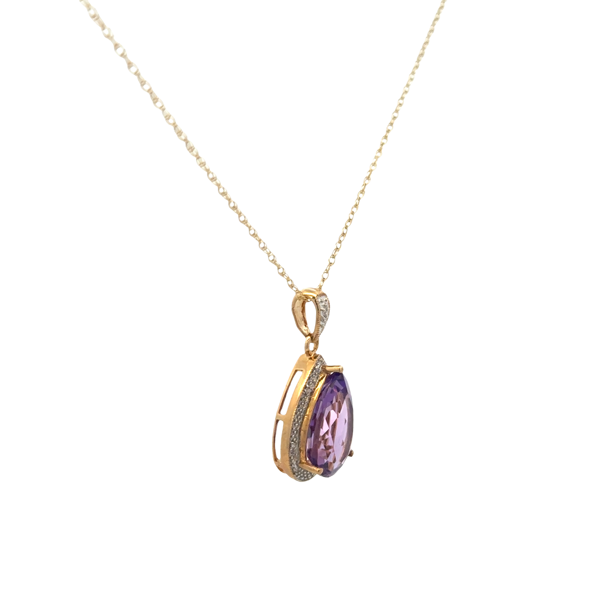 9ct yellow gold chain and diamond and amethyst pendant 4.1g (sh26812b)