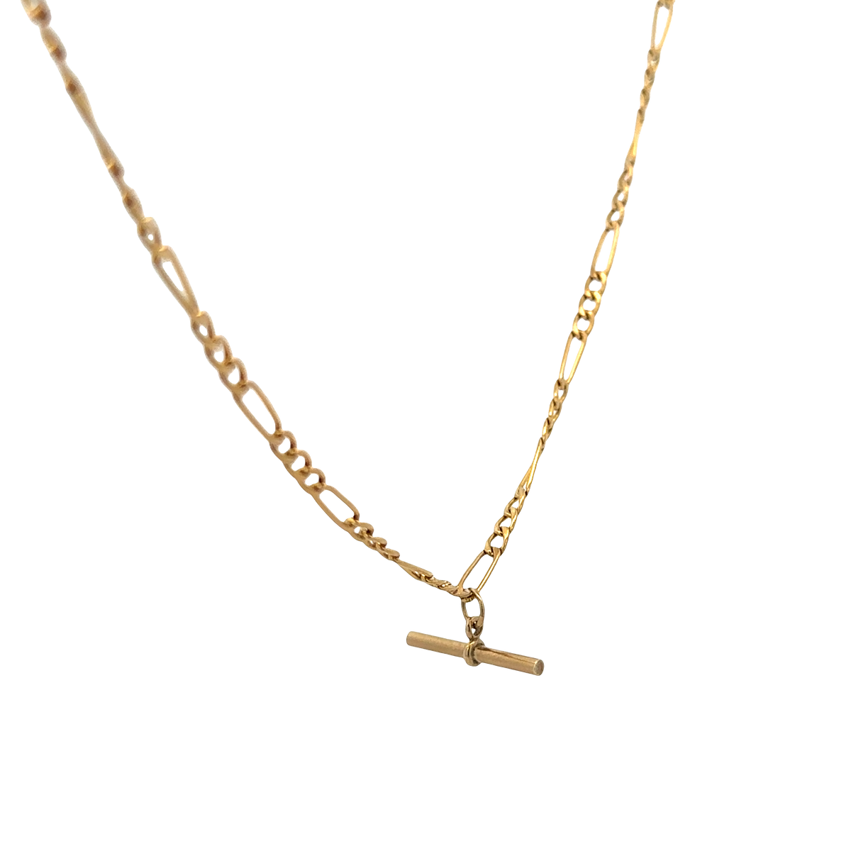 9ct yellow gold figaro chain with T bar 3.7g (sh27696b)