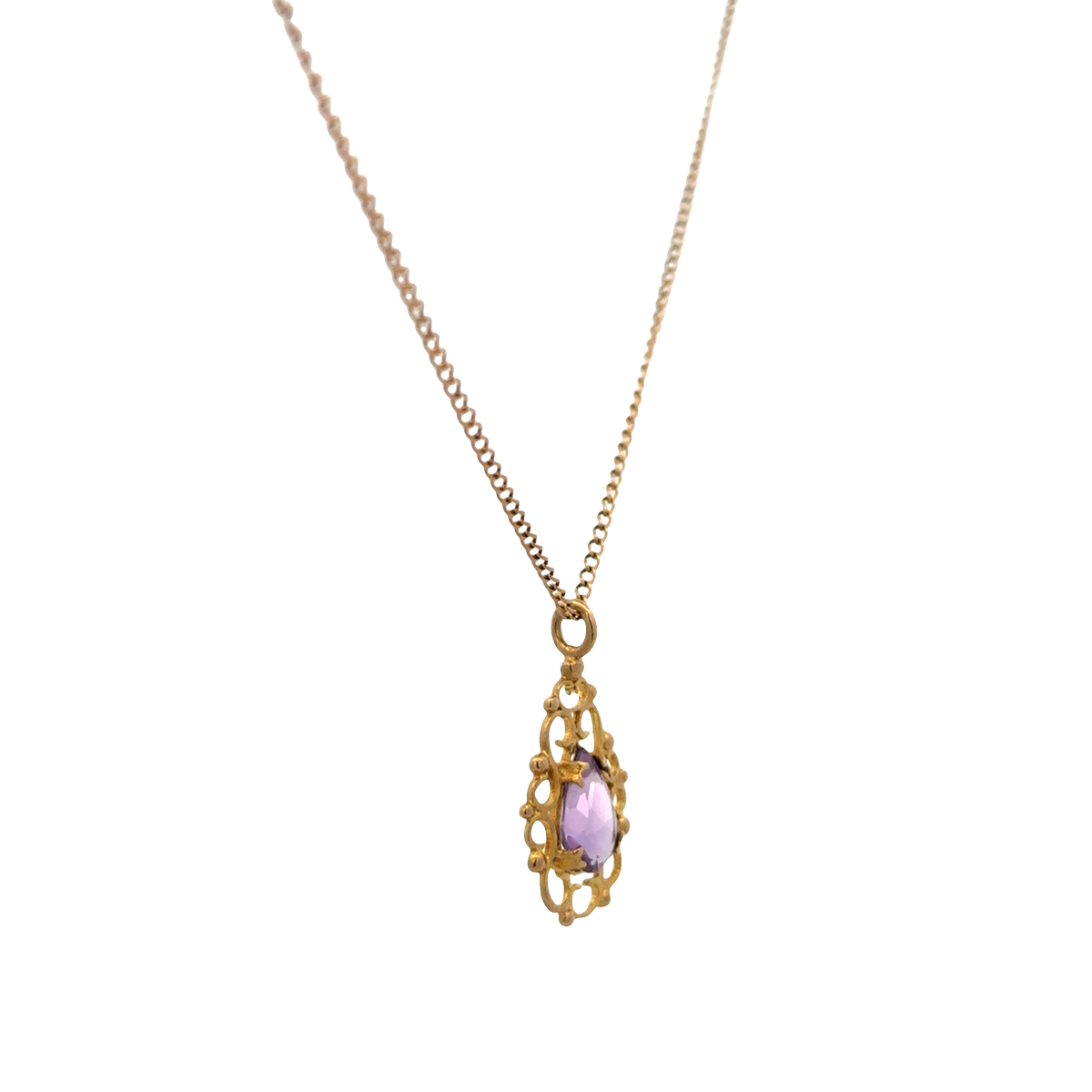9ct yellow gold chain and amethyst pendant 3g (sh26889b)