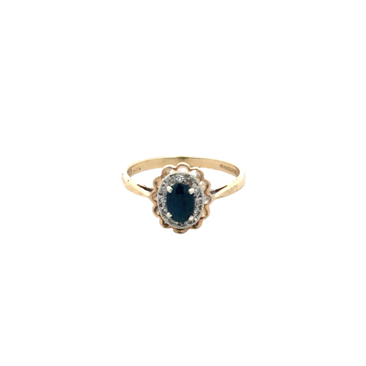 9ct yellow gold sapphire and diamond ring size N (sh25732l)