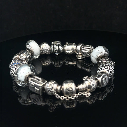 Silver pandora charm bracelet 69.8g (sh27138b)