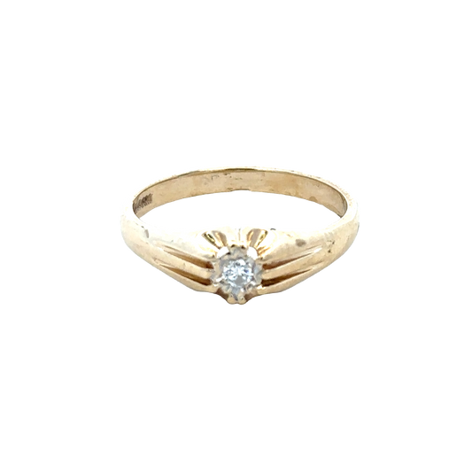 9ct yellow gold diamond ring in size S with sparkling diamonds, crafted by Reeves and Sons, shown on a plain background