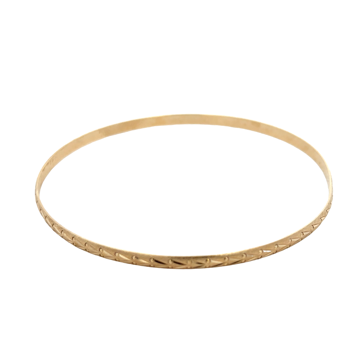 9ct yellow gold bangle by Reeves and Sons, lightweight jewelry with a smooth polished finish, weight 4.2g.