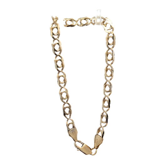 Reeves and Sons 9ct yellow gold bracelet weighing 4.9g, featuring a sleek and elegant design with polished finish.