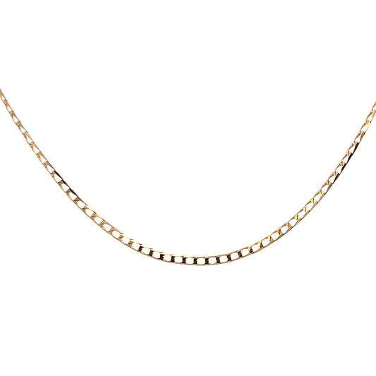 9ct yellow gold chain weighing 3.6g from Reeves and Sons, with a close-up of the chain's intricate link design.
