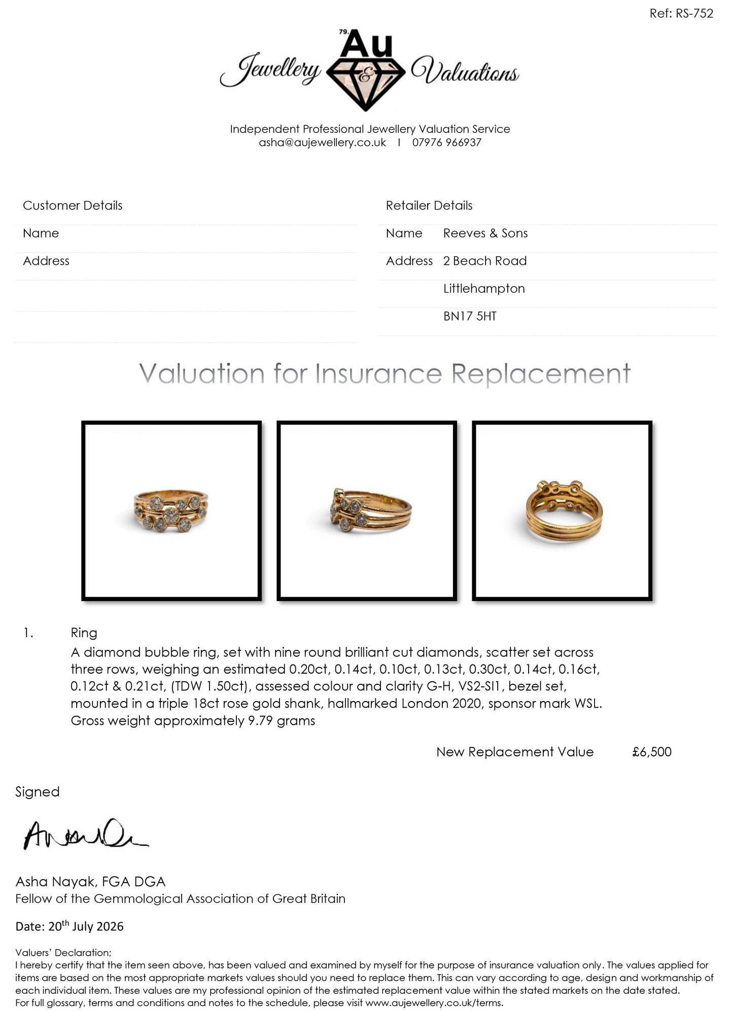 18ct rose gold diamond bubble ring by Reeves and Sons featuring a unique textured design and sparkling diamond accents.