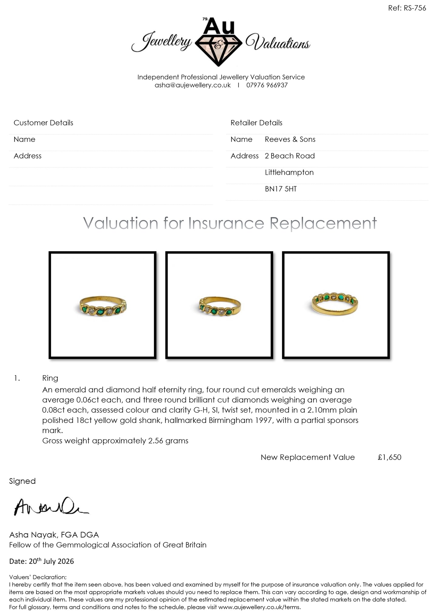 18ct yellow gold half eternity ring with emeralds and diamonds sh25577l