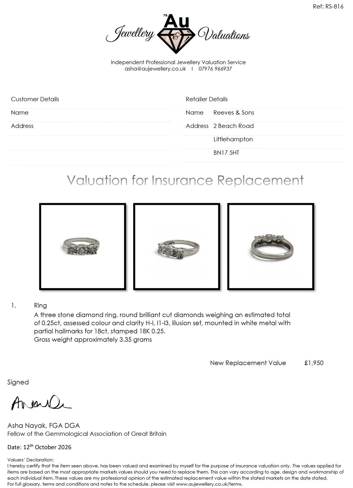 18ct white gold 3 stone diamond ring sh27378b