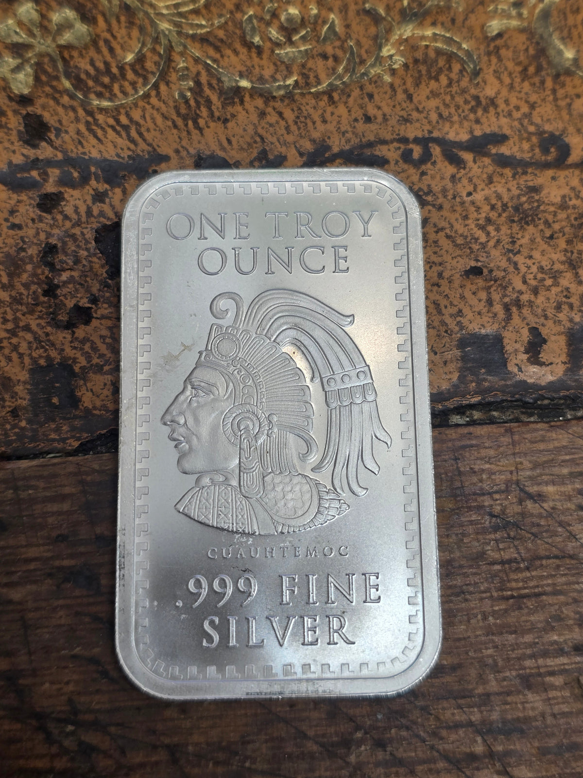 1 Troy Ounce .999 Fine Silver Bar – Cuauhtémoc Aztec Calendar Design