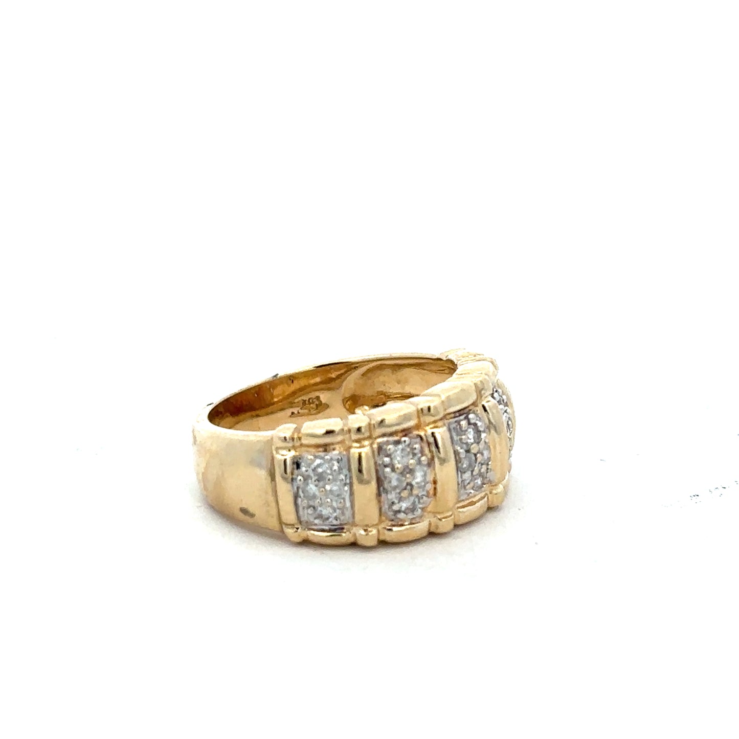 14ct yellow gold diamond ring size K1/2 featuring sparkling diamonds, showcasing elegant jewelry design.