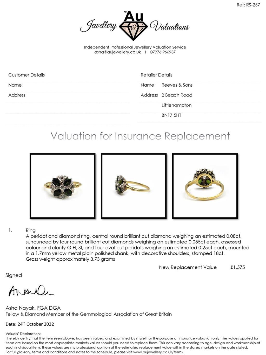 18ct gold ring with a 1-carat peridot gemstone and diamond accents, showcasing a elegant jewelry design.