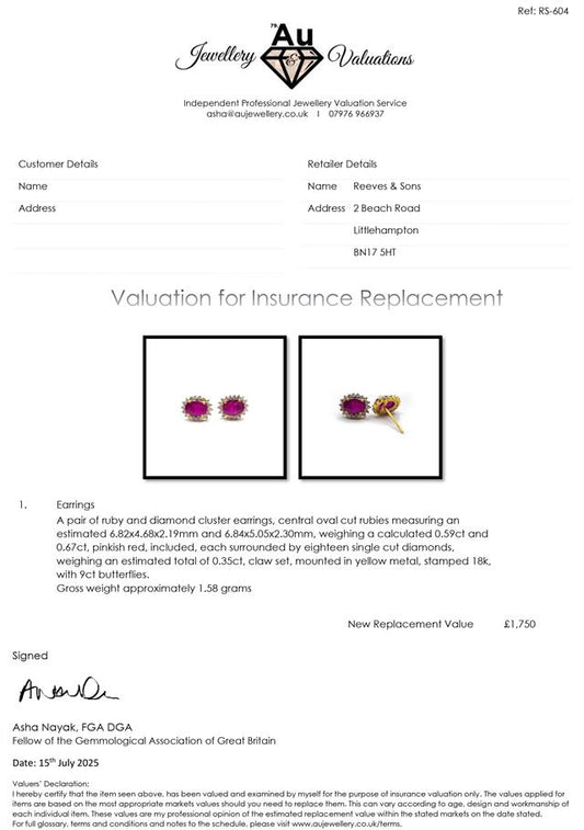 18ct ruby and diamond earrings featuring vibrant red rubies and sparkling diamonds with silver settings.