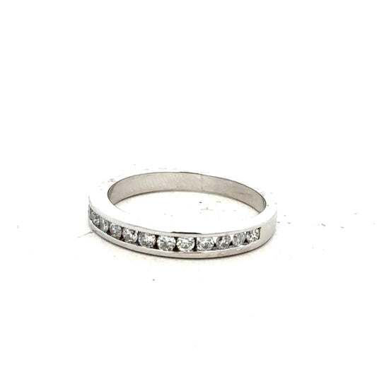 18ct white gold diamond ring in size J with sparkling diamonds, showcasing elegant jewelry craftsmanship.