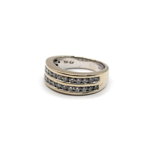 18ct yellow gold 2-row eternity diamond ring with sparkling diamonds, showcasing elegant design and craftsmanship.