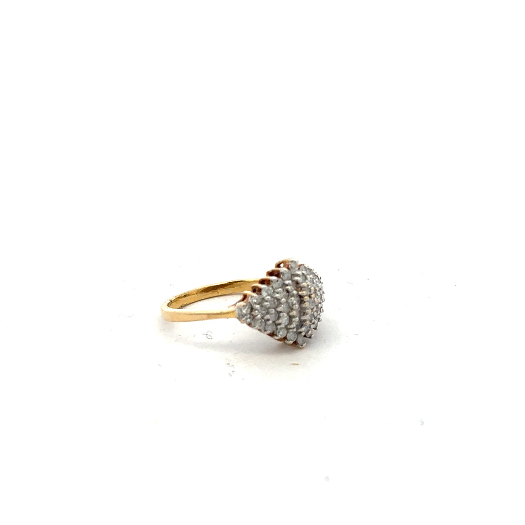 18ct yellow gold diamond ring in size J with sparkling diamonds, showcasing elegant craftsmanship and timeless design.