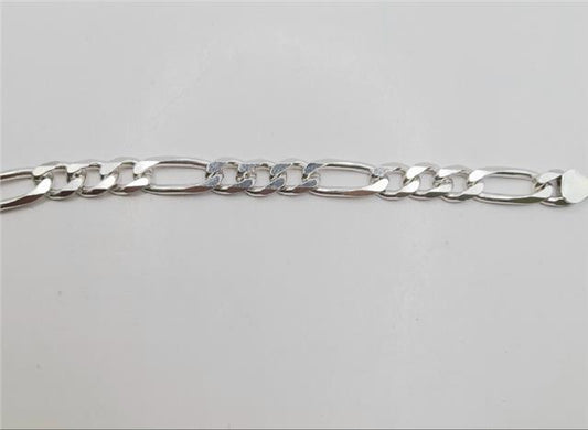 925 silver Figaro chain, 18 inch length, 37.7g, unbranded, showcasing the detailed link design in a close-up shot.