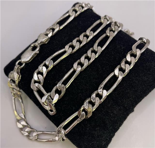 925 silver Figaro chain with polished links, unbranded jewelry piece showcasing durable and stylish design.