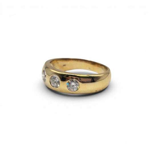 9ct yellow gold ring with three diamonds, showcasing a classic and elegant design, perfect for special occasions.