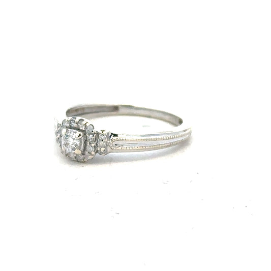 9ct white gold diamond ring with 20pts sparkling diamonds in size K1/2, elegant jewelry suitable for special occasions.