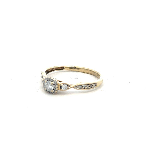 9ct yellow gold diamond ring with 0.33 carat center stone in size S, featuring a simple elegant design.