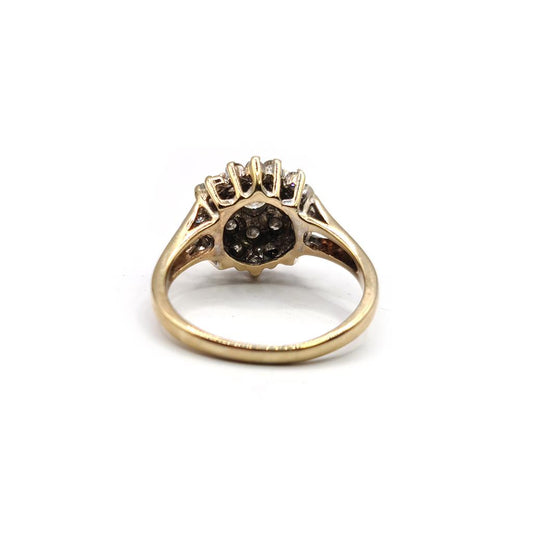 9ct yellow gold diamond cluster ring with 1-carat total weight featuring a sparkling design and elegant craftsmanship.