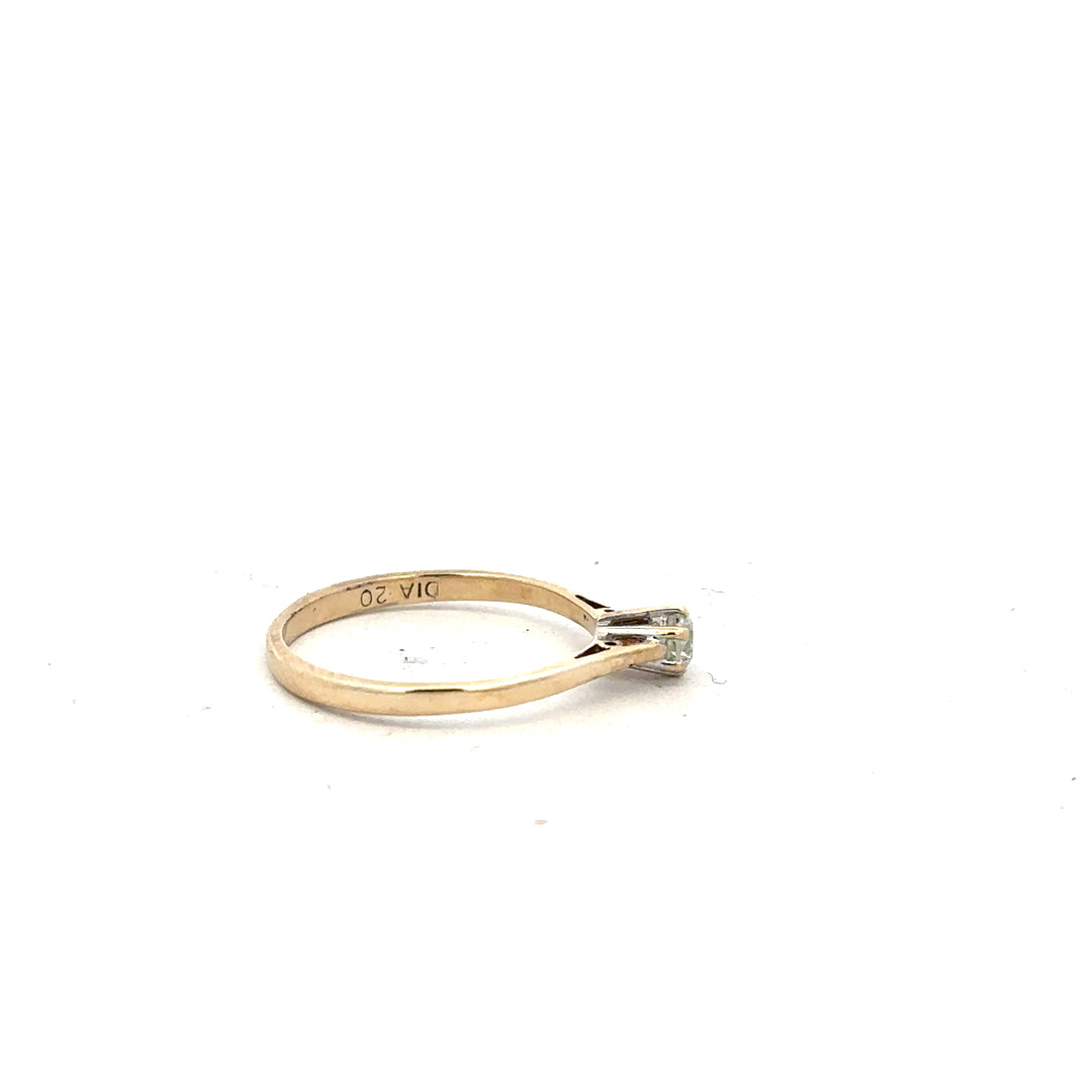9ct yellow gold diamond ring with 20pts of diamonds in size N1/2, featuring a classic design and unbranded craftsmanship.