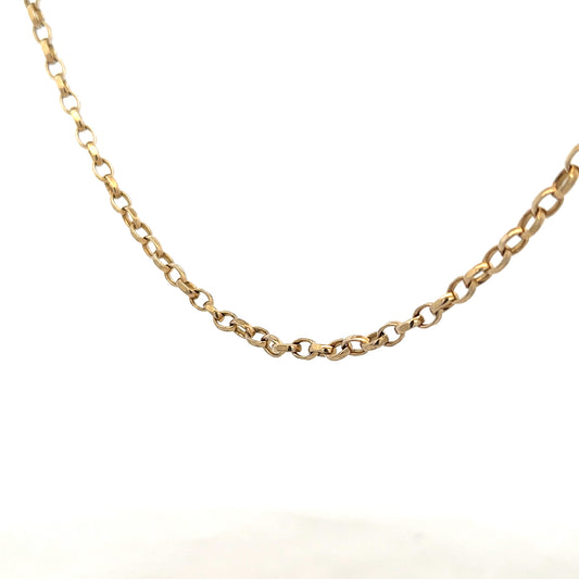 9ct yellow gold belcher chain weighing 17.3g, unbranded, with closely linked circular design, visible on a plain background.