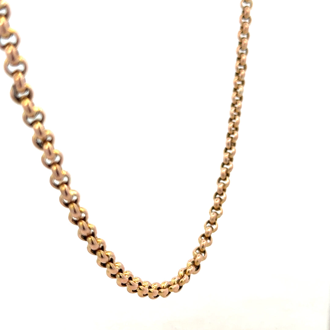 9ct yellow gold belcher chain weighing 24.3g, with a classic link design, shown on a plain background.