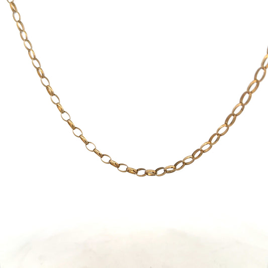 9ct yellow gold belcher chain weighing 7.3g with detailed links, showcasing a classic jewelry design.