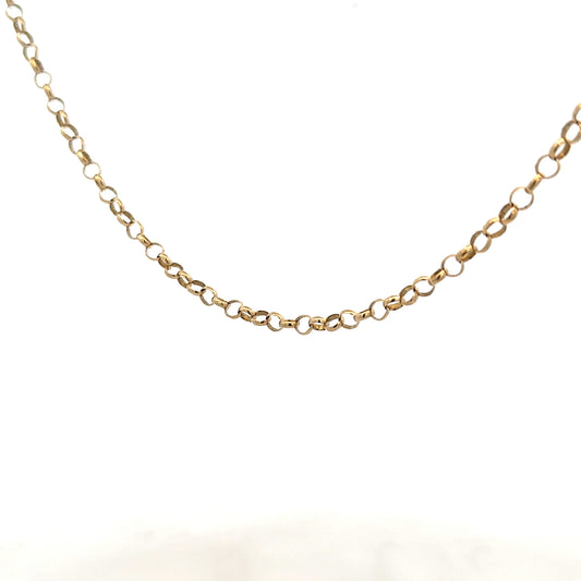 9ct yellow gold belcher chain weighing 7.6g, showcasing classic linked design and polished finish.