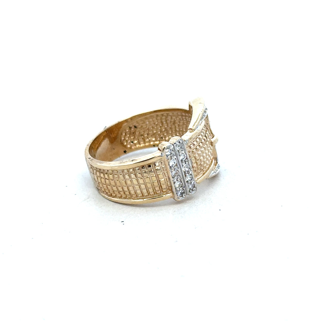 9ct yellow gold buckle ring in size V1/2, featuring a sleek design and polished finish, perfect for elegant everyday wear.