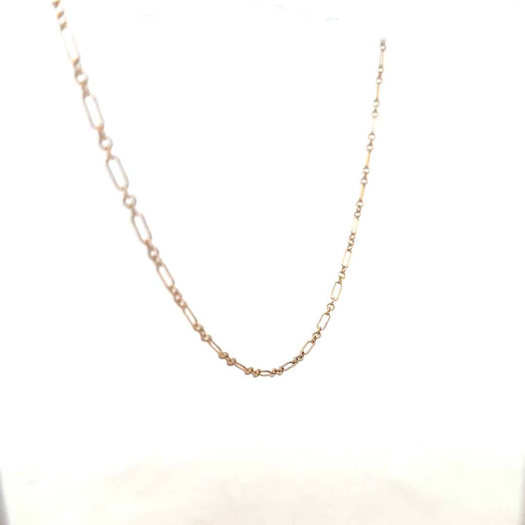 9ct yellow gold chain weighing 3.3g, unbranded jewelry with a classic link design, displayed on a plain background.