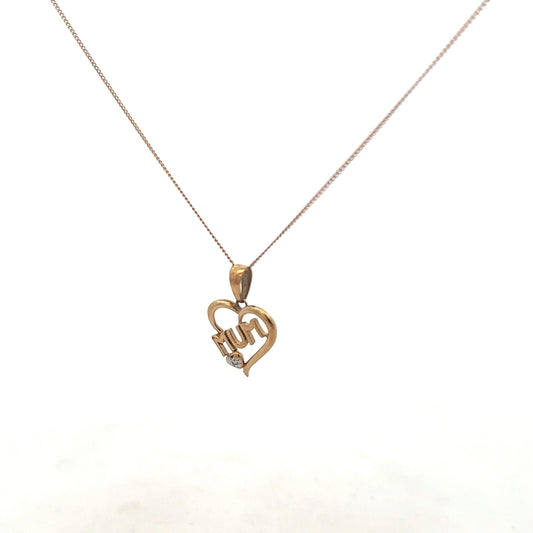 9ct yellow gold chain with mum pendant, lightweight jewelry piece, showcasing detailed gold design and secure clasp.