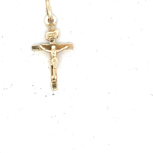 9ct yellow gold cross pendant weighing 1.3g, featuring a simple, elegant design, suitable for necklaces and everyday wear.