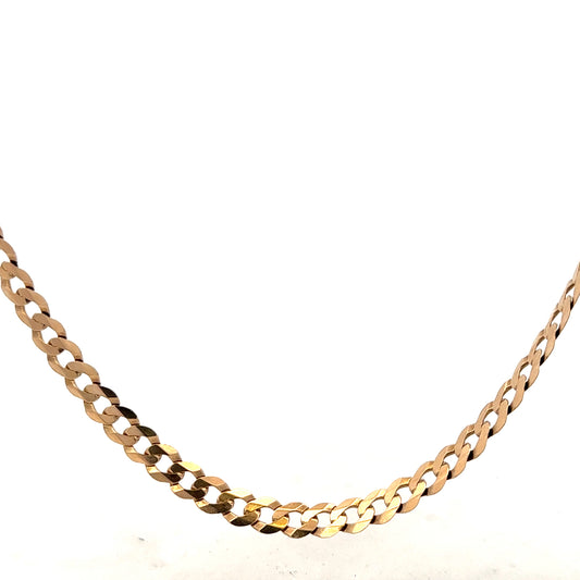 9ct yellow gold curb chain weighing 14.7g, unbranded jewelry with a classic link design, shown in close-up detail.