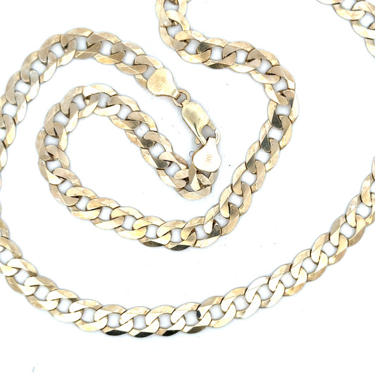 9ct yellow gold curb chain weighing 25.8g, featuring a classic linked design, unbranded jewelry accessory.