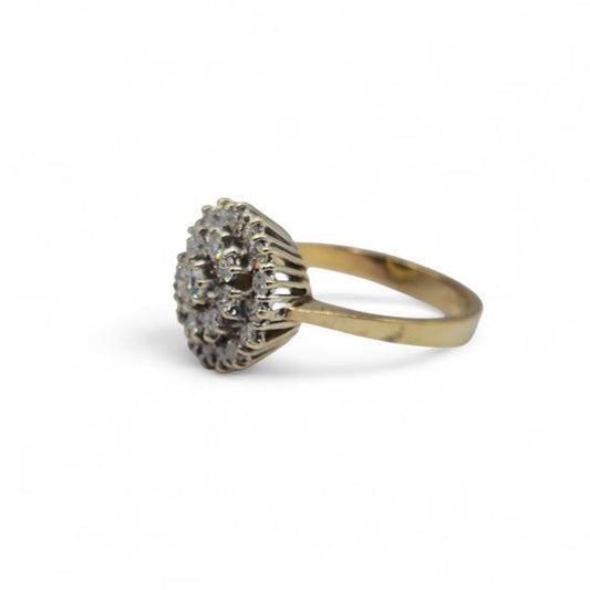 9ct yellow gold diamond ring with a classic design, featuring sparkling diamonds set in a polished gold band.