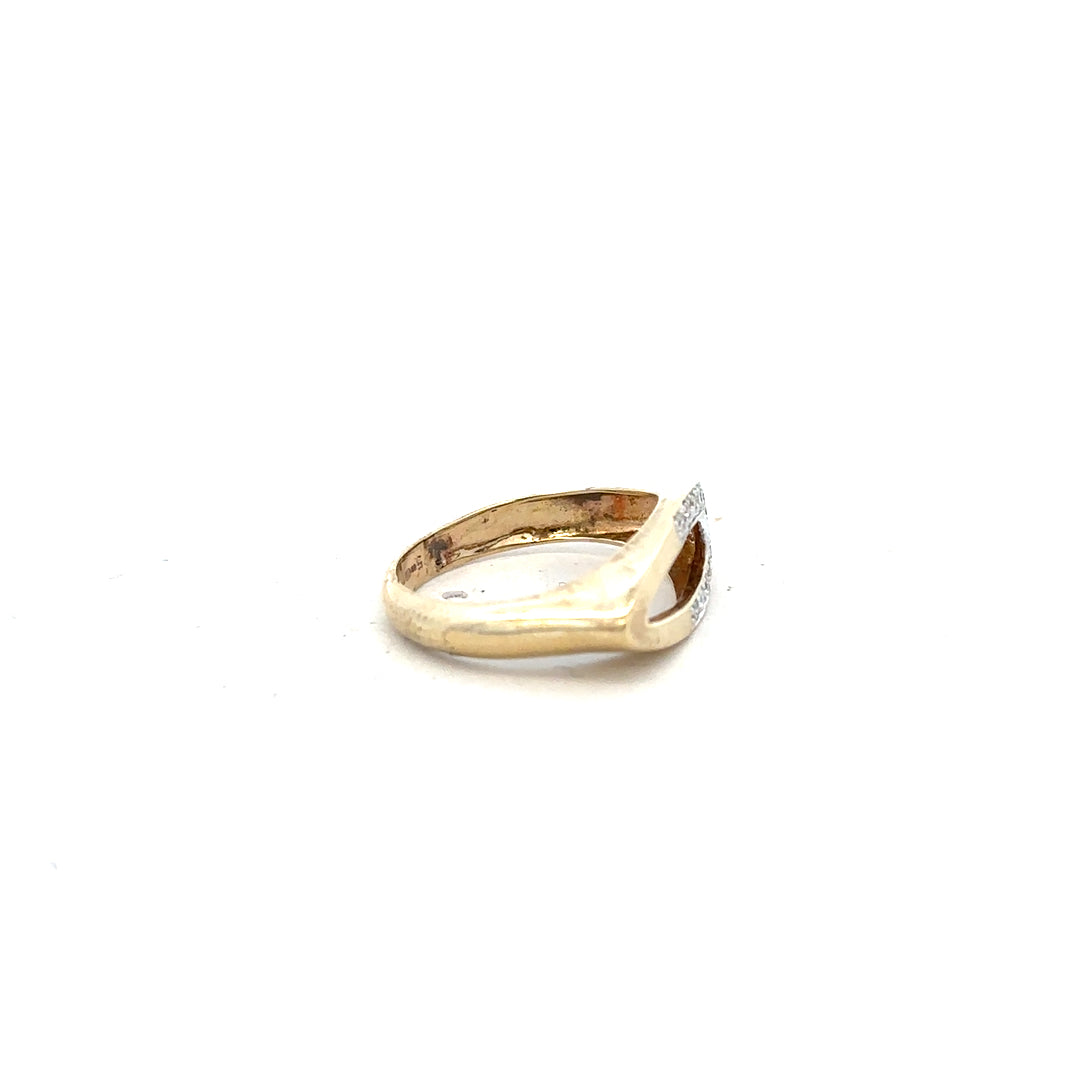 9ct yellow gold diamond ring in size J with sparkling diamonds, unbranded jewelry accessory for elegant style.
